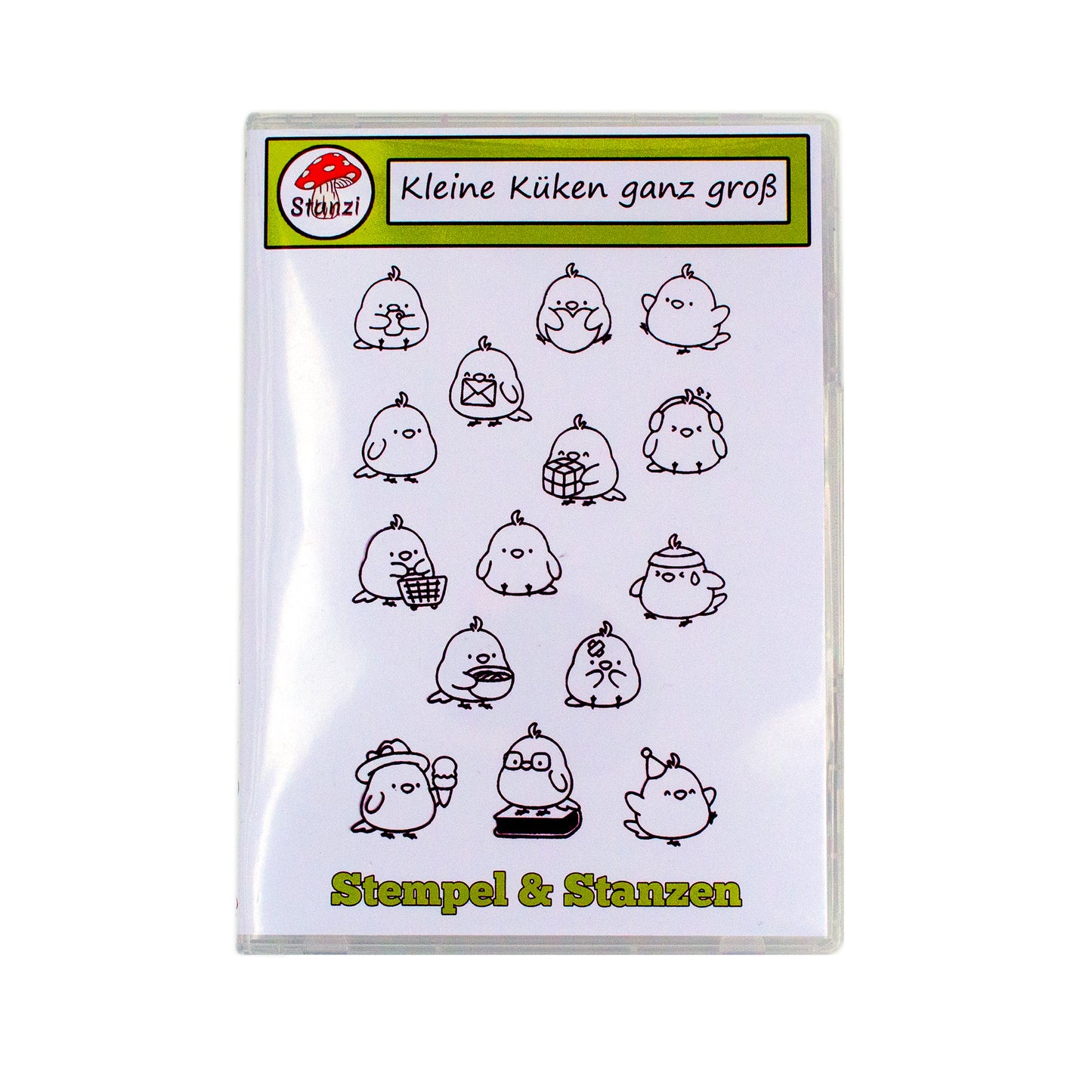 Frontansicht des Küken Silikonstempel- und Stanzschablonen-Sets