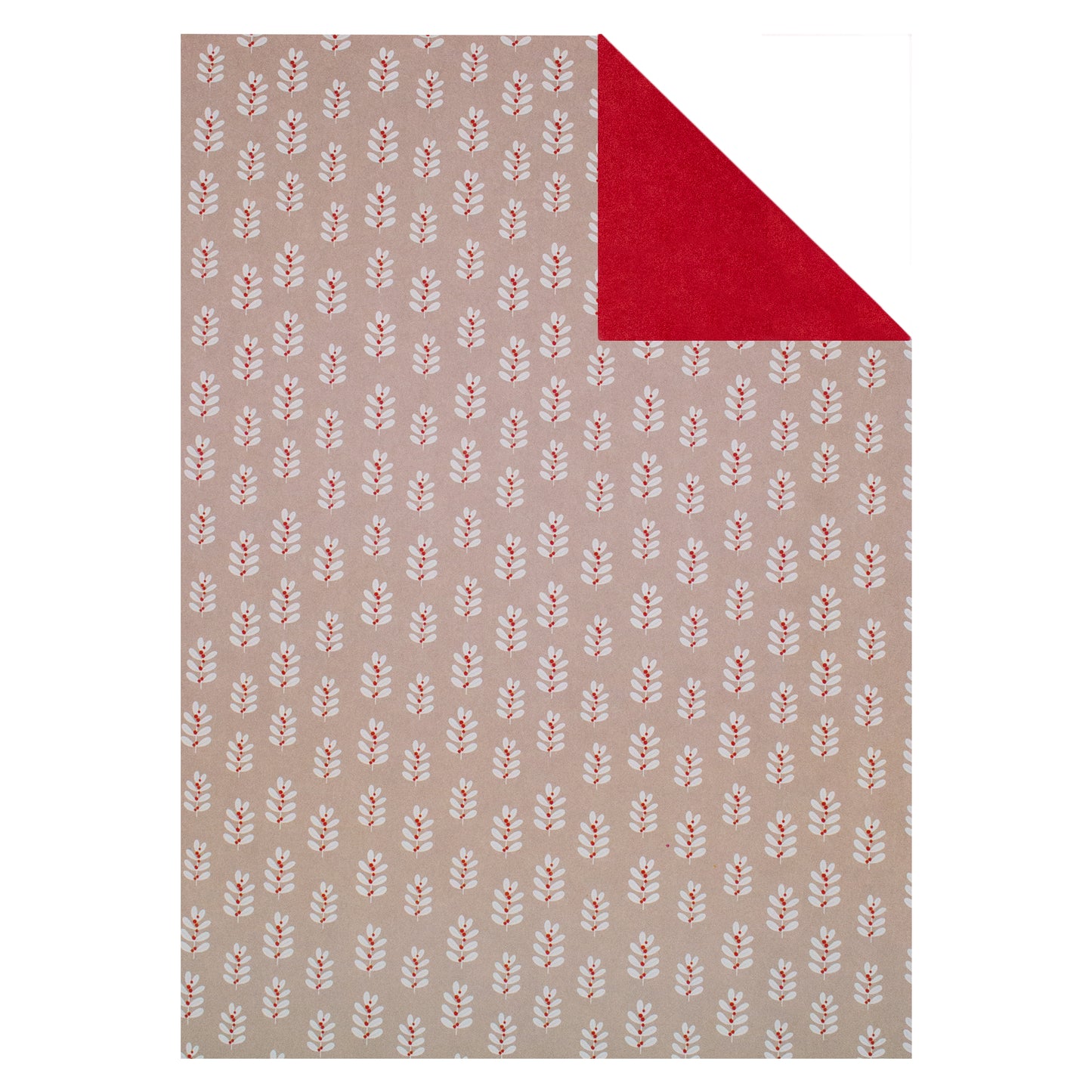 Zarte Zweige mit kleinen Früchten auf taupefarbenem Hintergrund. Rückseite in feuerrot für kontrastreiche Gestaltungsmöglichkeiten. Helles Taupe Designerpapier von Stanzi – inspirierend für kreative Projekte.