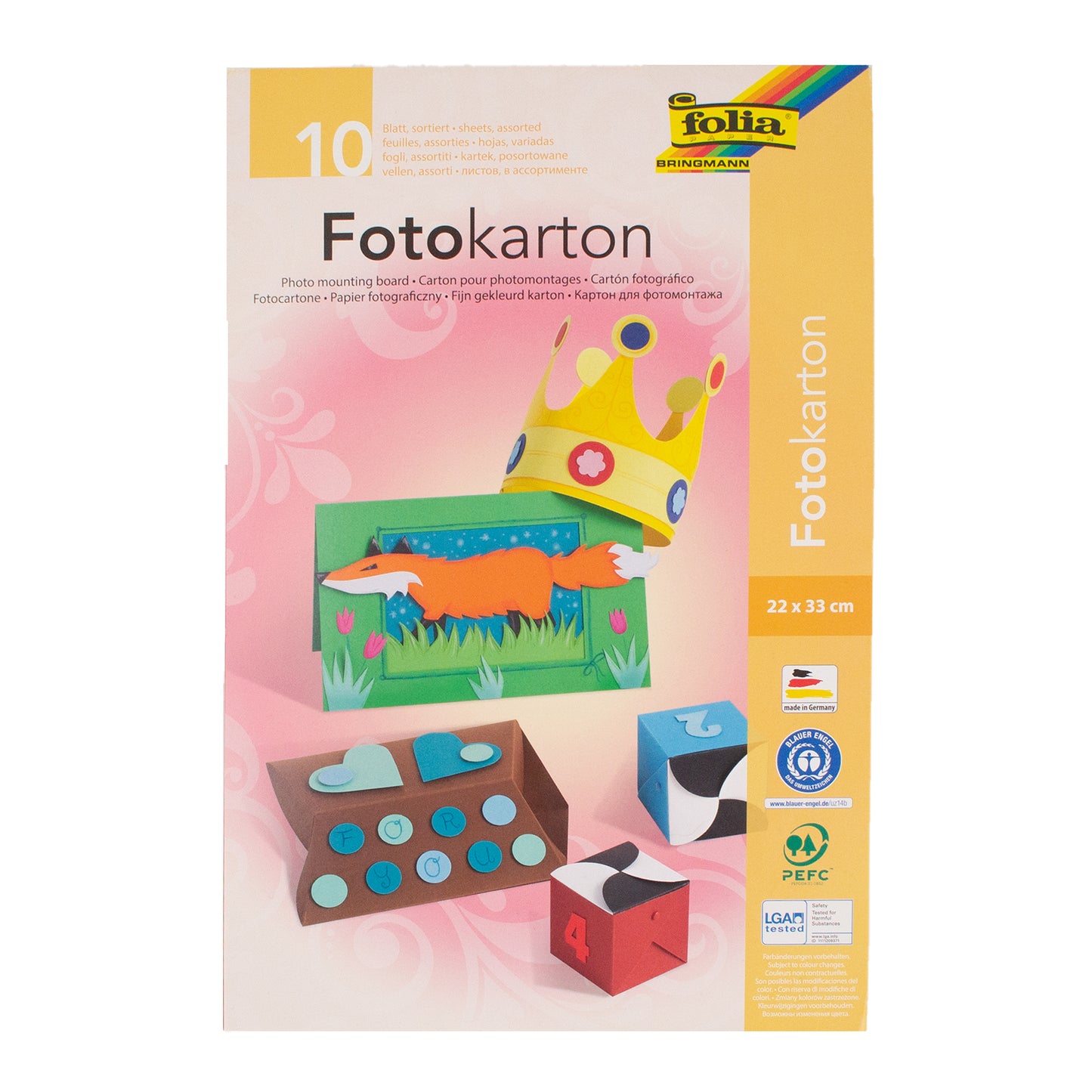 folia Fotokarton farbsortiert 300 g/qm 10 Blatt