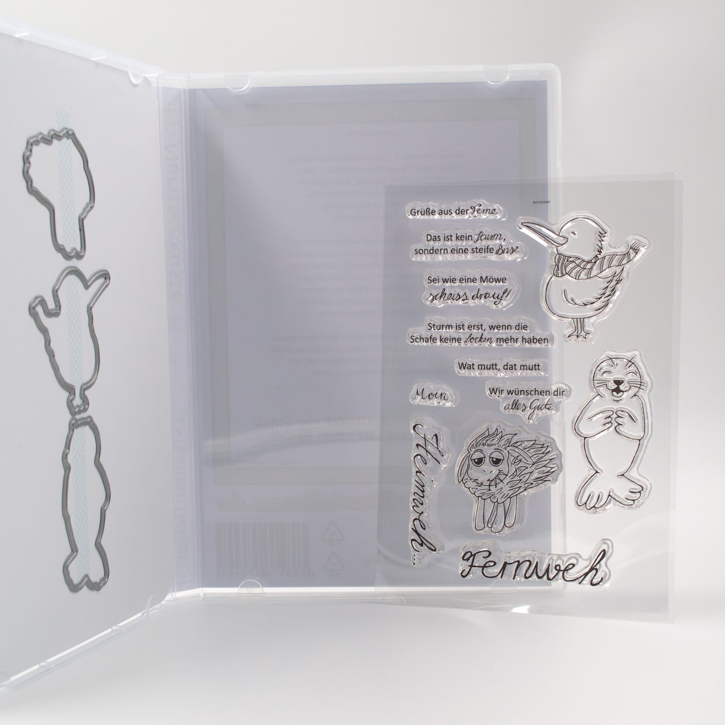 Detailaufnahme der Clear Stamps im geöffneten Stanzi® Standard-Bastelset