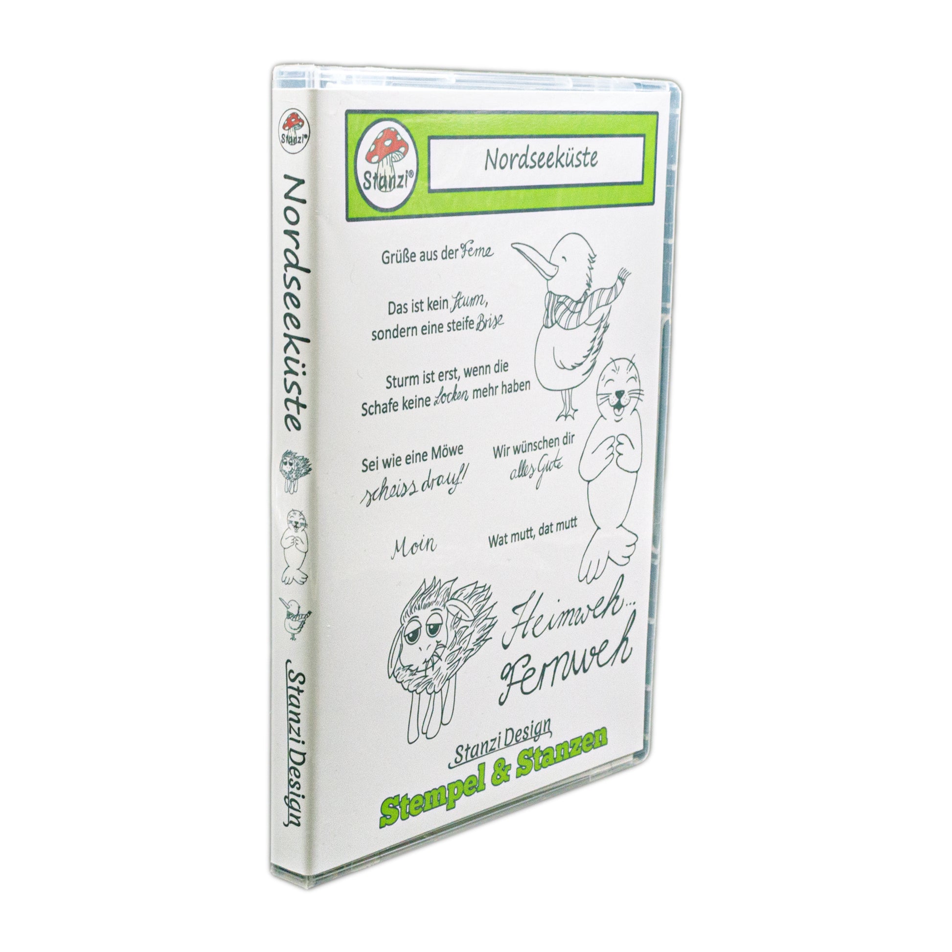 Stanzi® Bastelset im geschlossenen DVD-Case, seitlich aus 45°-Winkel fotografiert