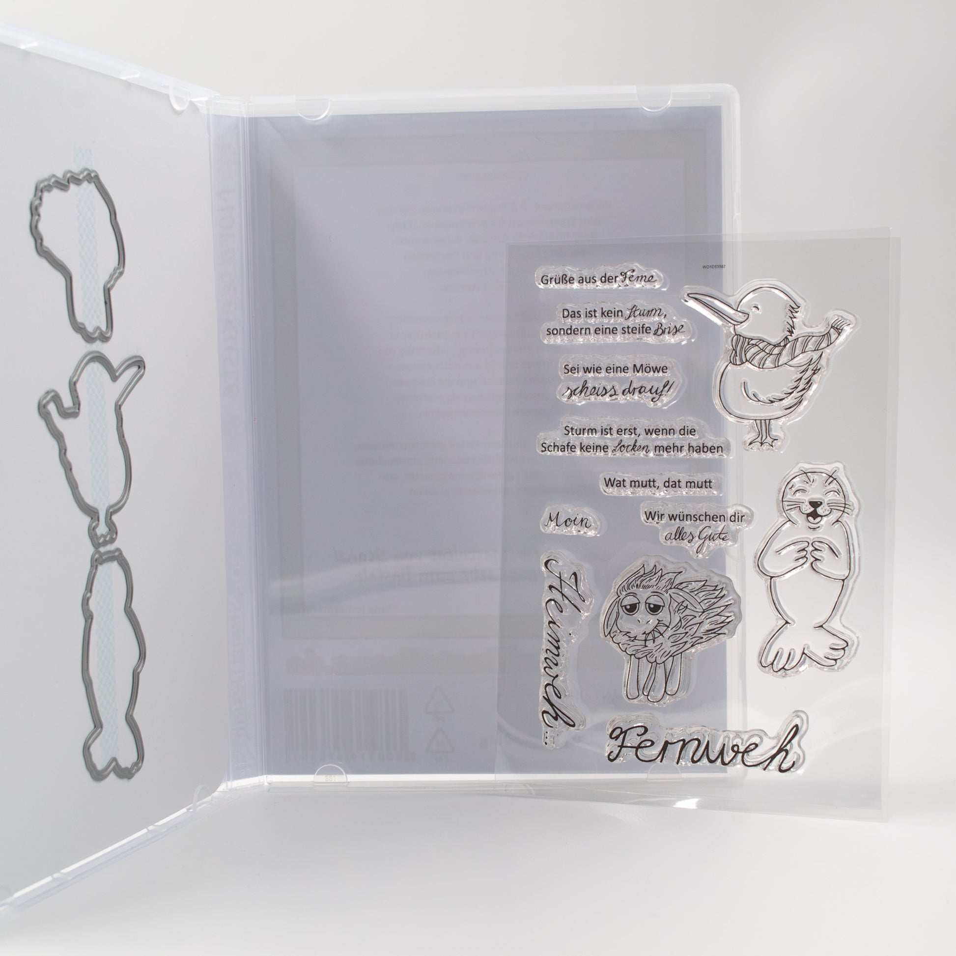 Detailaufnahme der Clear Stamps im geöffneten Stanzi® Standard-Bastelset
