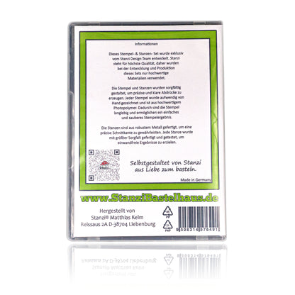 Rückseite des geschlossenen Stanzi® Cases mit Kurzanleitung zum Bastelset